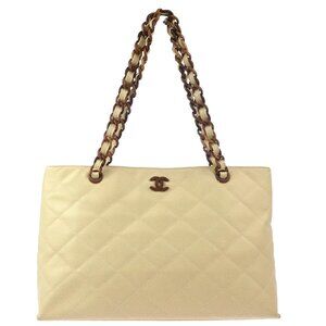 Chanel Off-white Calfskin Tote Chain Handbag